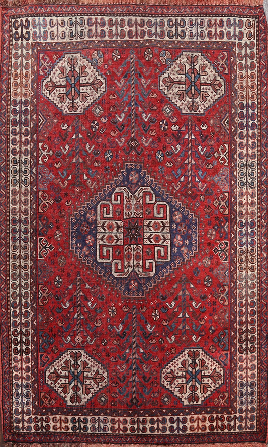 Pre-1900 Antique Vegetable Dye Shiraz Persian Area Rug 4x5