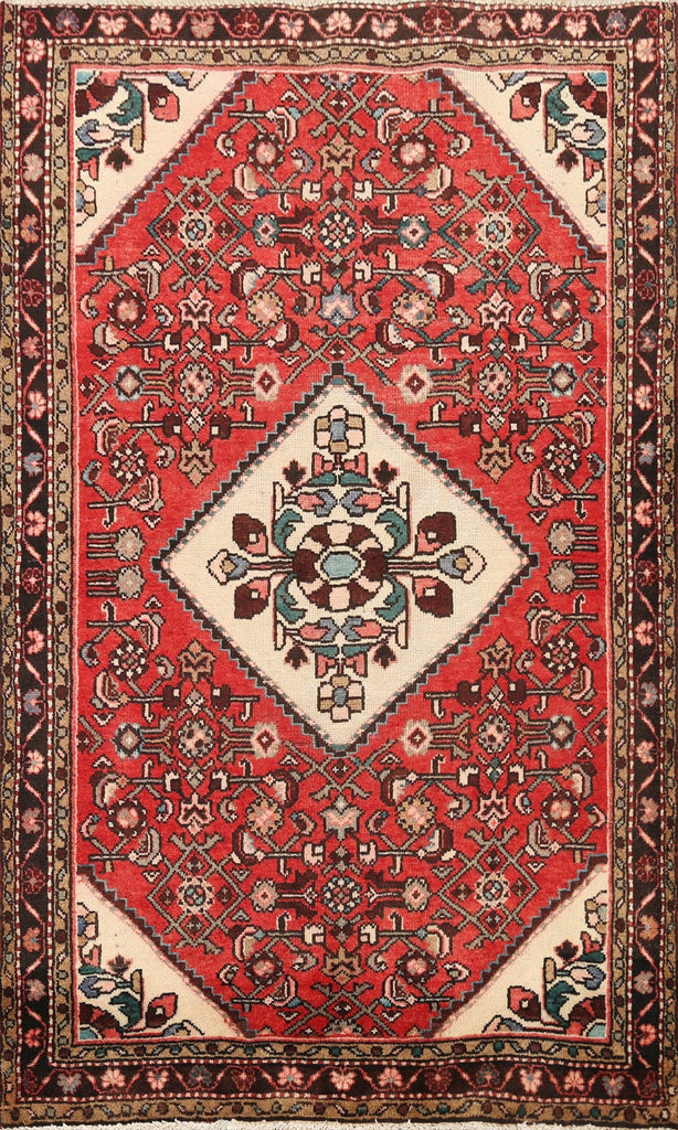 Geometric Hamedan Persian Area Rug 4x5