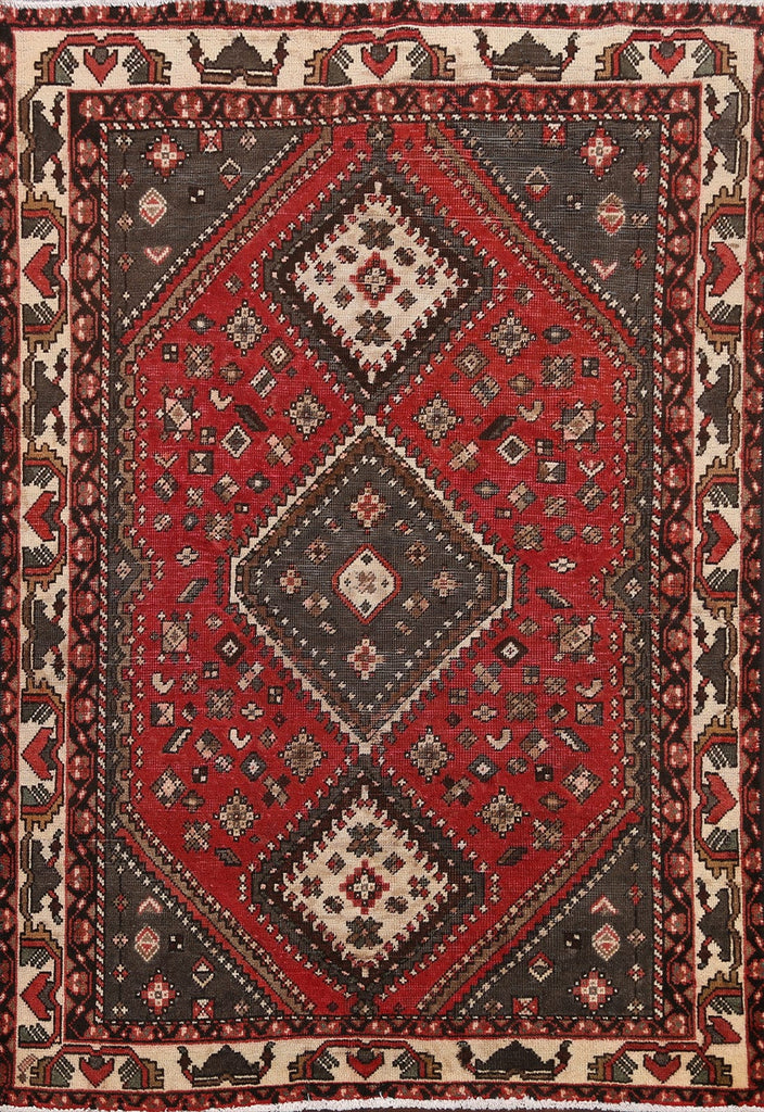 Antique Geometric Shiraz Persian Area Rug 5x6