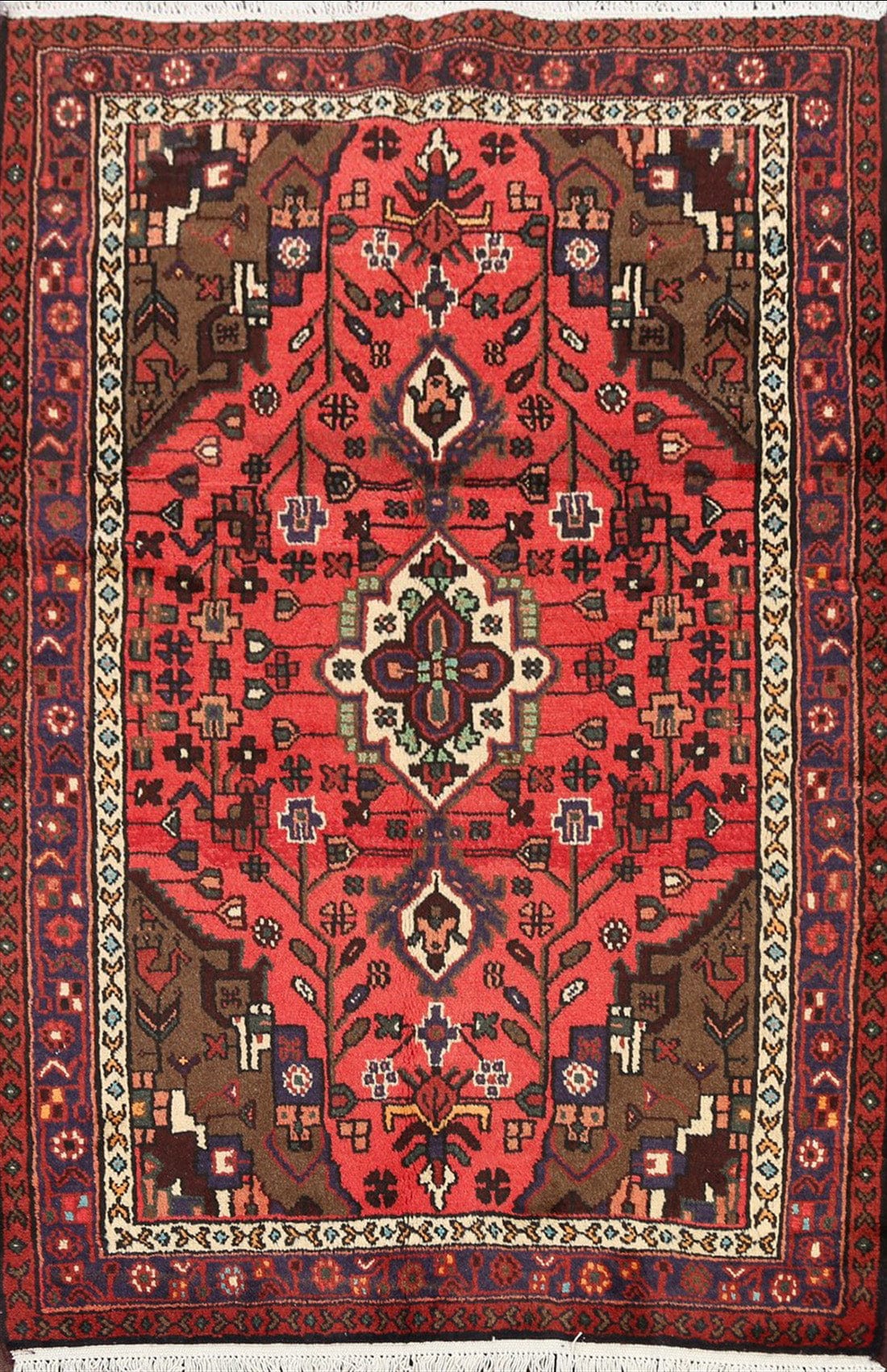 Geometric Hamedan Persian Area Rug 3x5