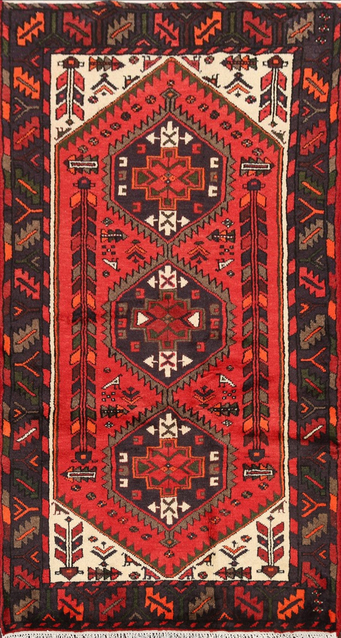 Geometric Hamedan Persian Area Rug 3x5