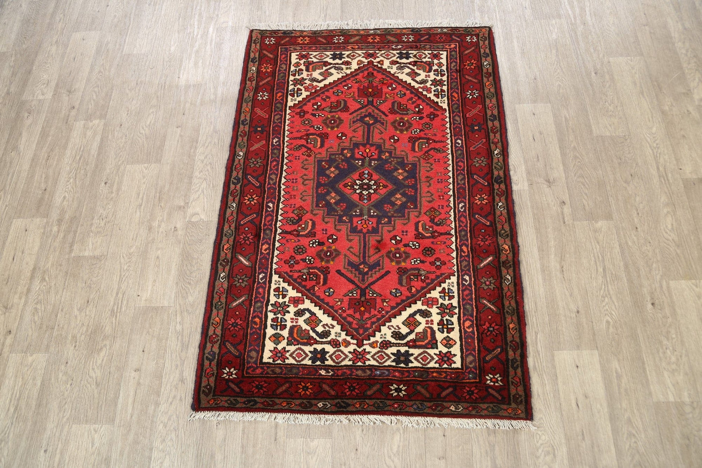 Geometric Hamedan Persian Area Rug 4x5