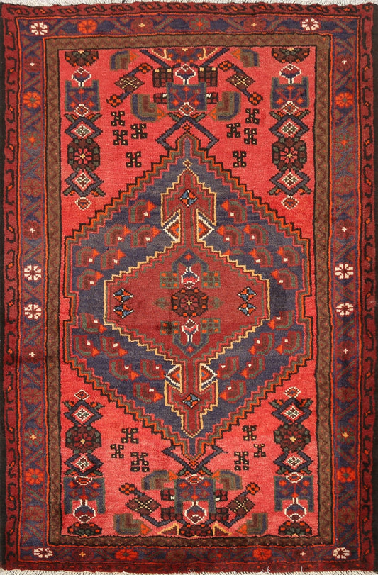 Geometric Hamedan Persian Area Rug 4x5