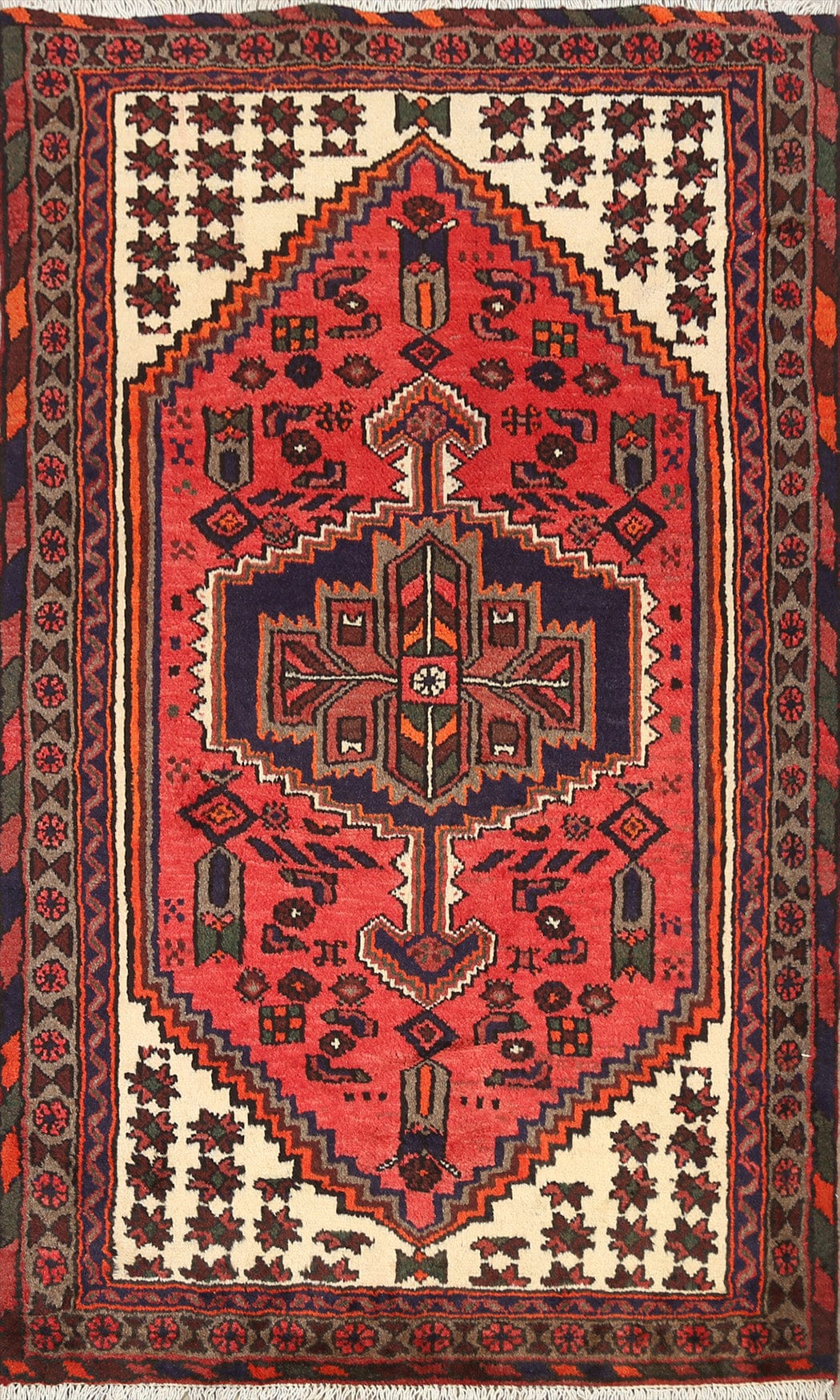 Geometric Hamedan Persian Area Rug 3x5