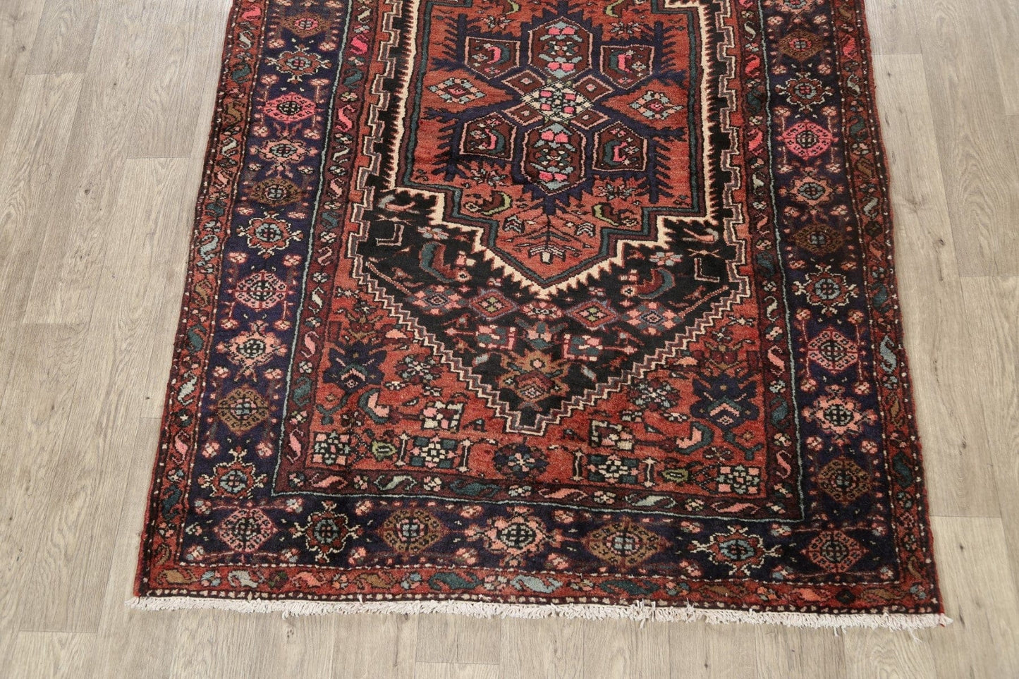 Geometric Hamedan Persian Area Rug 4x7