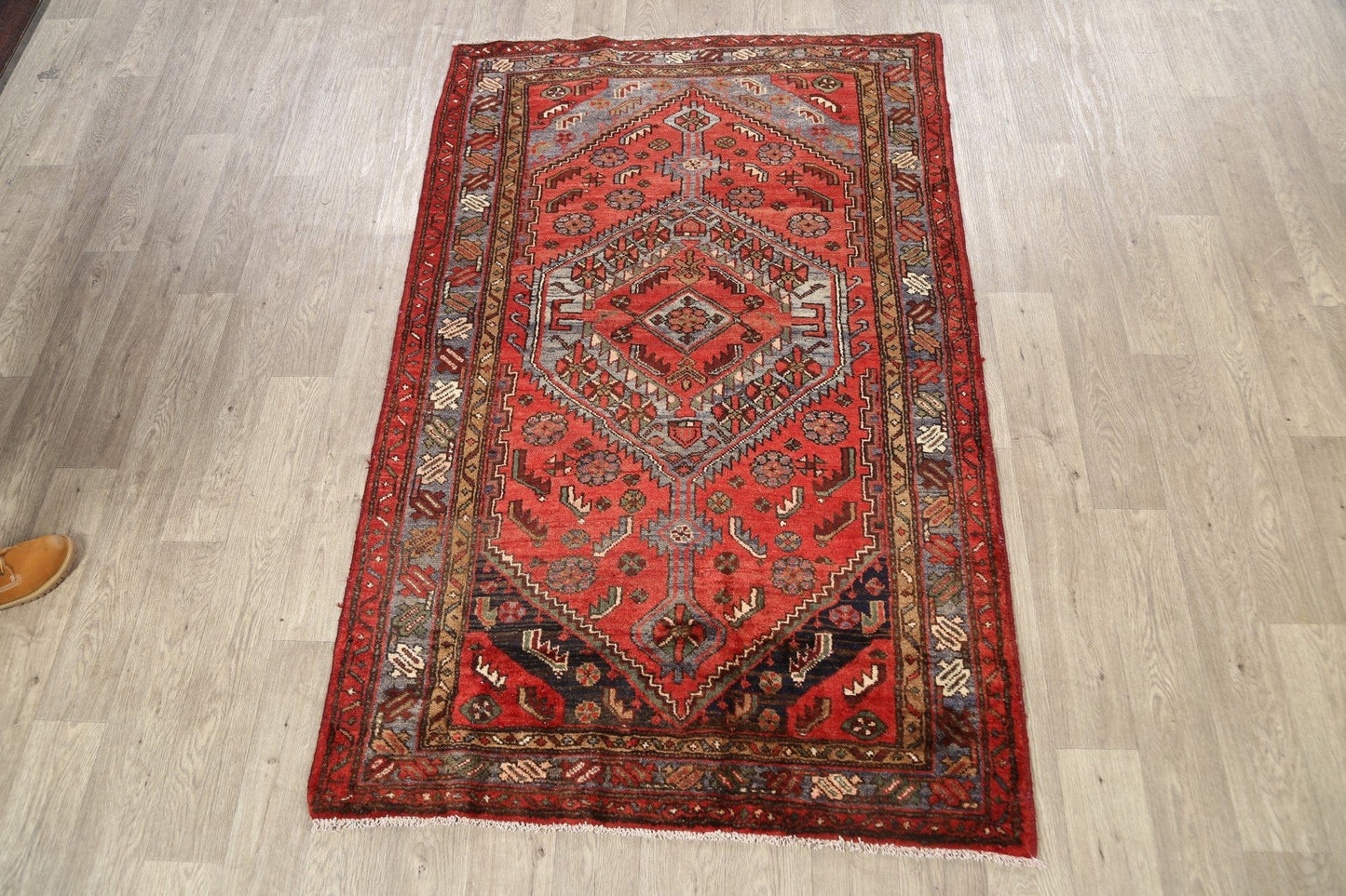 Geometric Hamedan Persian Area Rug 4x7