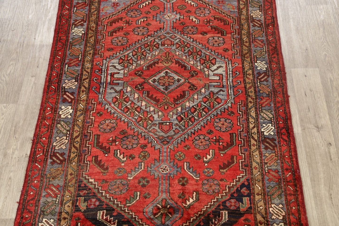 Geometric Hamedan Persian Area Rug 4x7