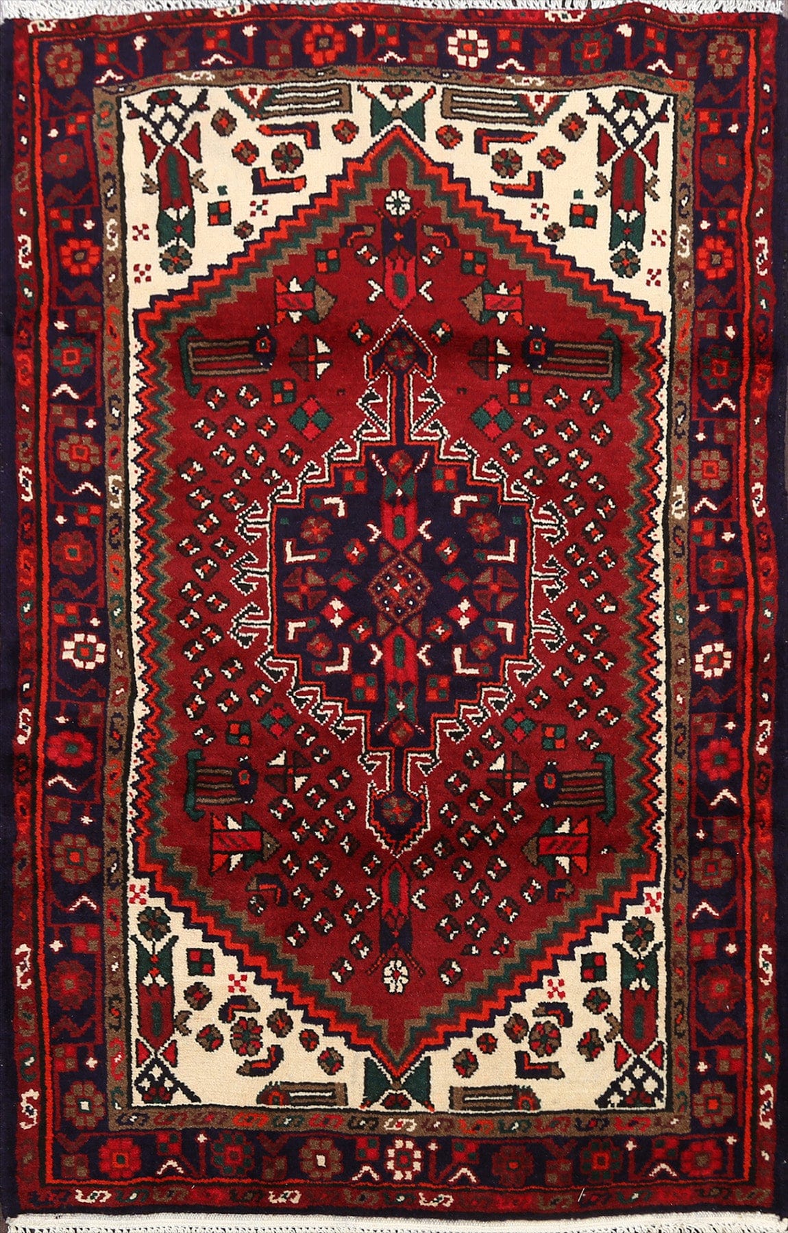 Geometric Hamedan Persian Area Rug 3x5