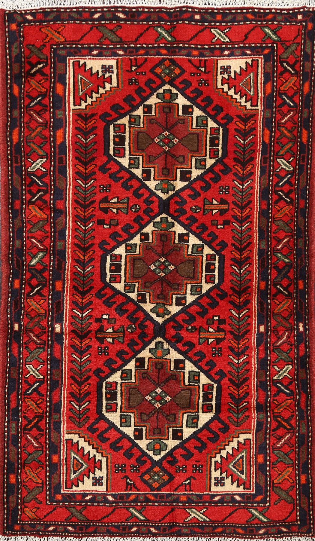 Geometric Hamedan Persian Area Rug 3x5