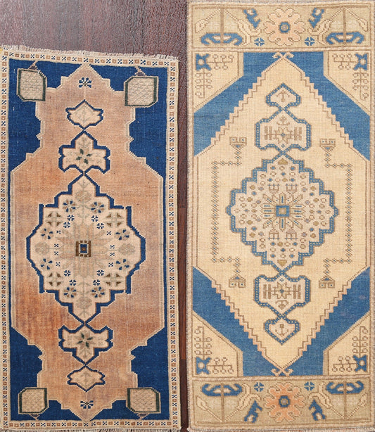 Set of 2 Geometric Oushak Oriental Area Rugs 1x3