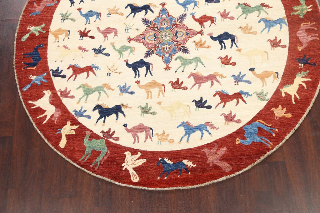 Animal Pictorial Kazak Oriental Area Rug 8x8 Round