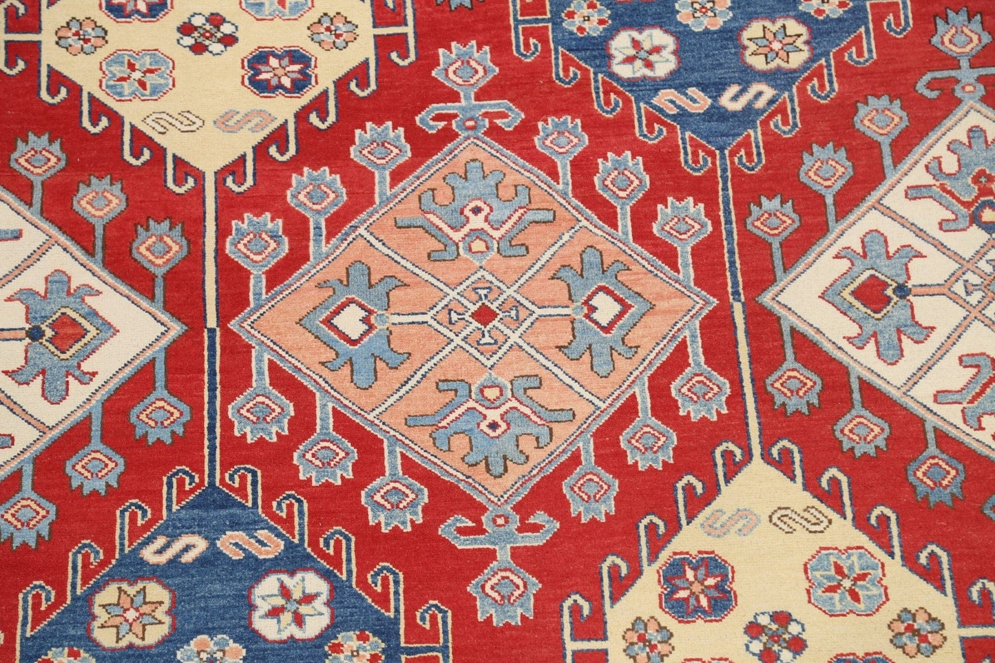 Vegetable Dye Geometric Super Kazak Oriental Area Rug 8x10