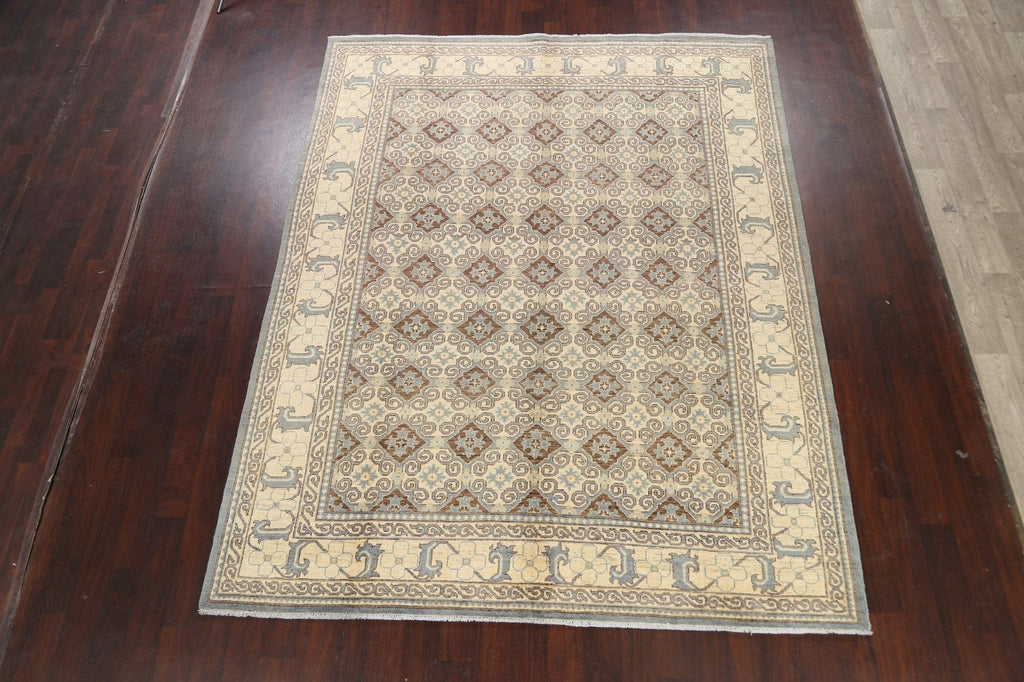 100% Vegetable Dye Geometric Khotan Oriental Area Rug 8x10