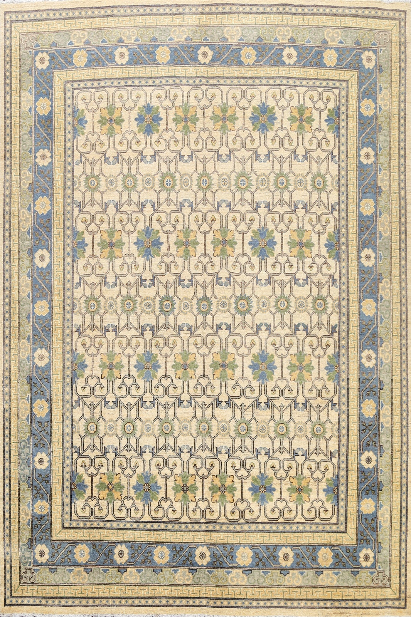 100% Vegetable Dye Geometric Khotan Oriental Area Rug 8x10