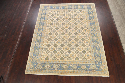 100% Vegetable Dye Geometric Khotan Oriental Area Rug 8x10