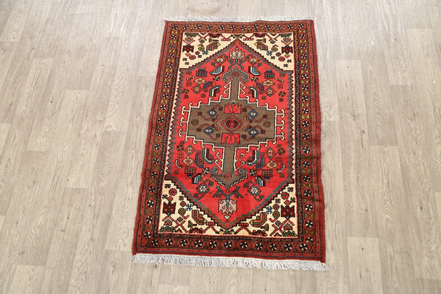 Geometric Hamedan Persian Area Rug 3x5