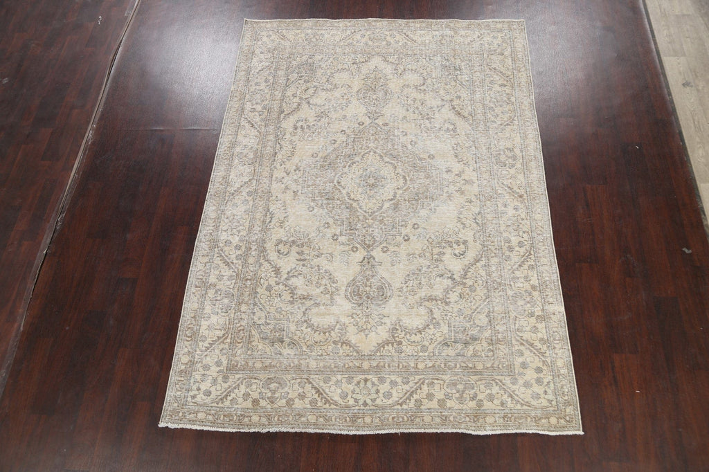 Muted Distressed Tabriz Persian Area Rug 6x9