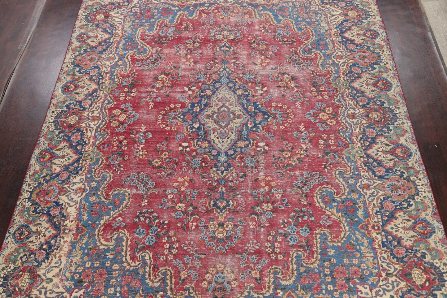 Muted Distressed Kerman Persian Area Rug 10x13