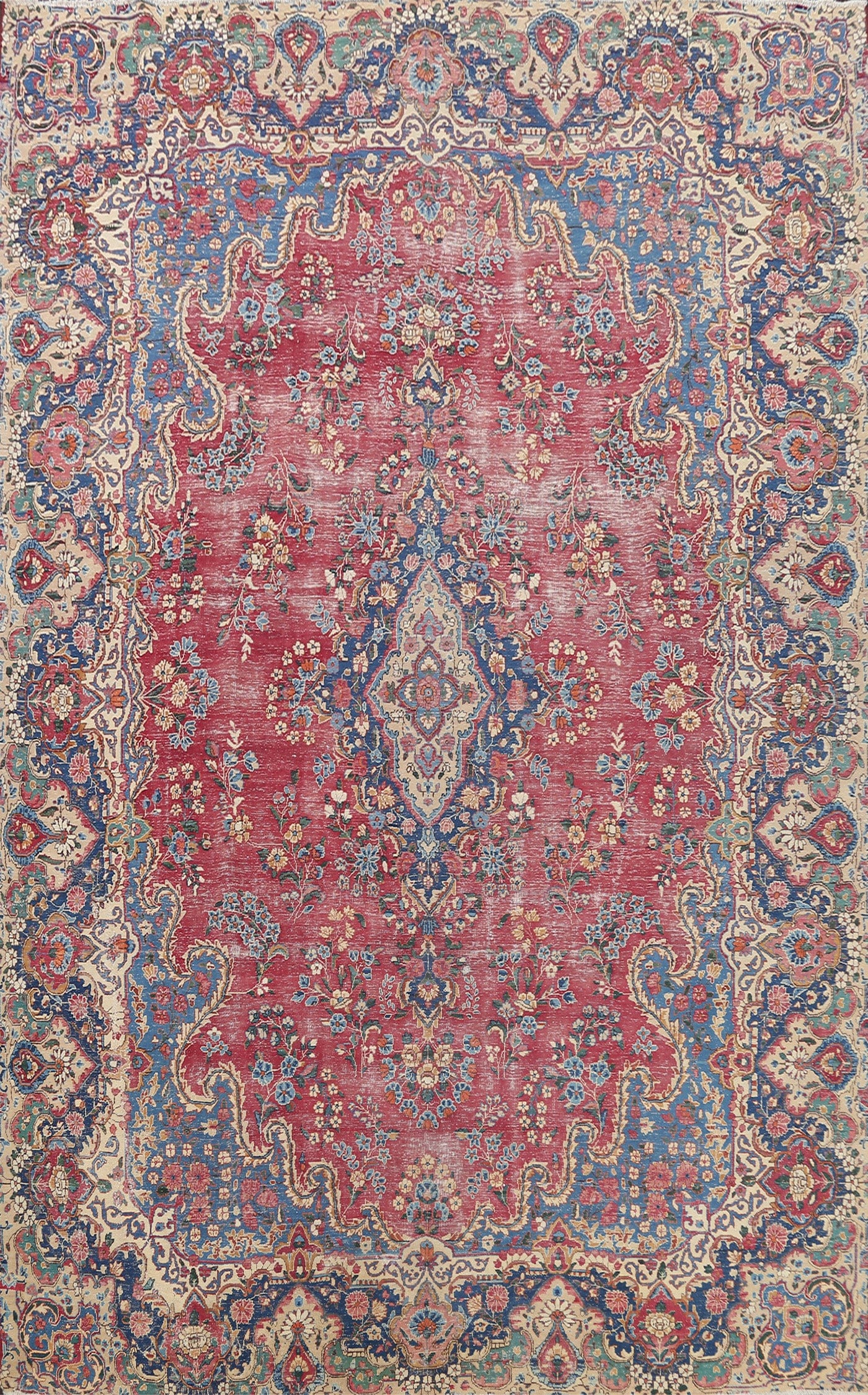 Muted Distressed Kerman Persian Area Rug 10x13