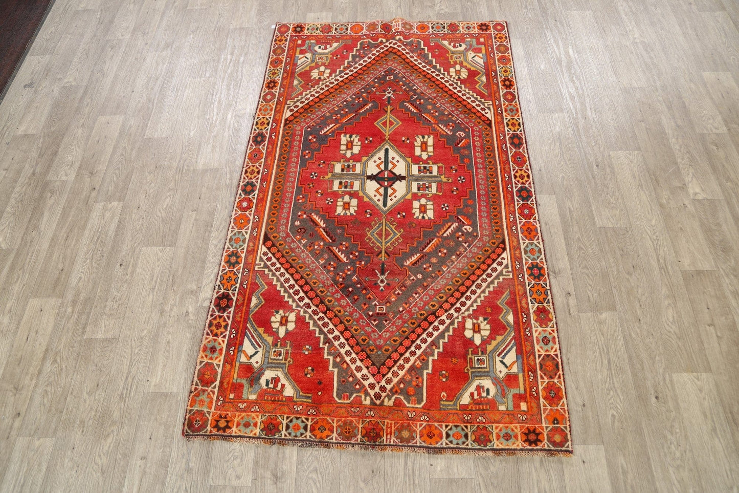 100% Vegetable Dye Geometric Shiraz Persian Area Rug 4x7