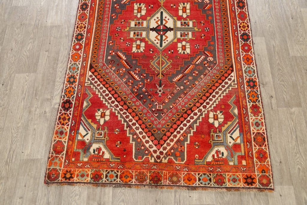 100% Vegetable Dye Geometric Shiraz Persian Area Rug 4x7