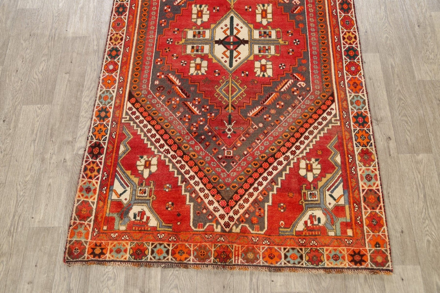 100% Vegetable Dye Geometric Shiraz Persian Area Rug 4x7