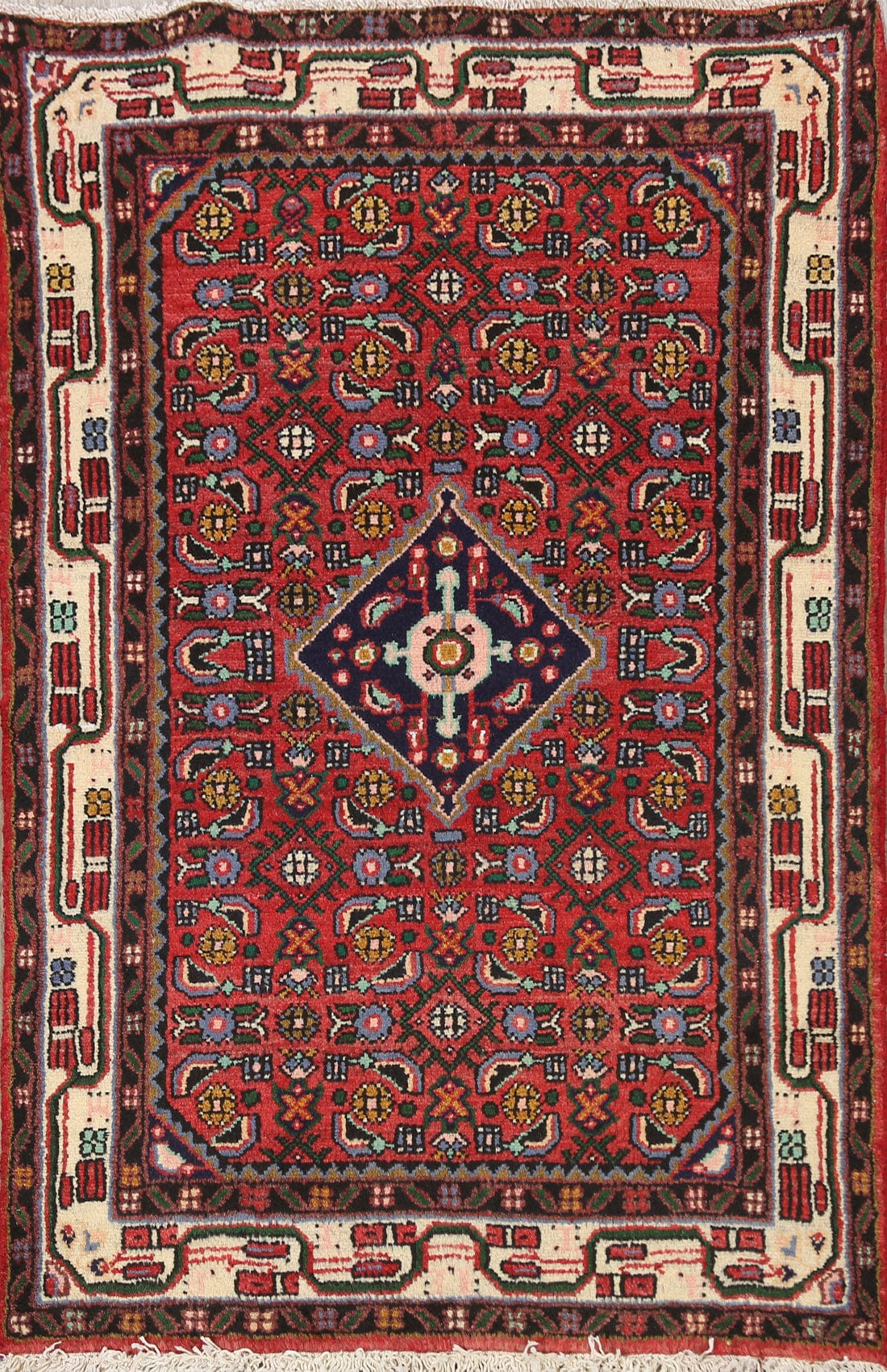 Geometric Hamedan Persian Area Rug 3x5