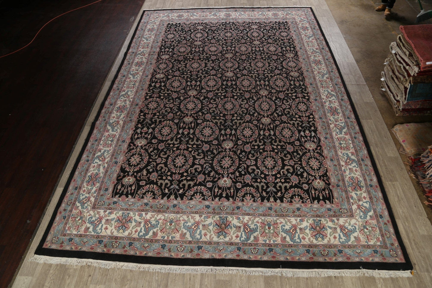 All-Over Black Kashan Oriental Area Rug 12x18 Large