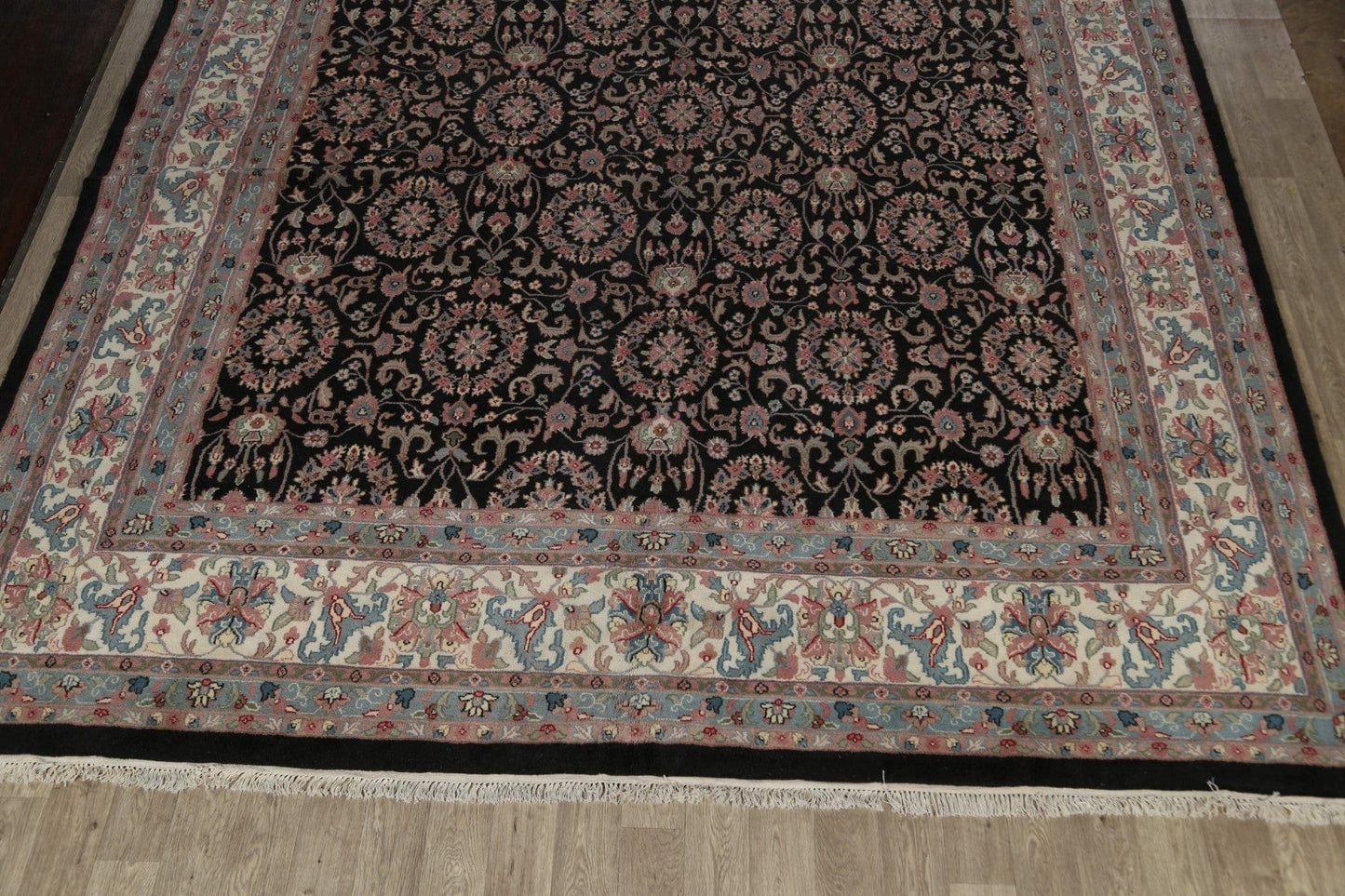 All-Over Black Kashan Oriental Area Rug 12x18 Large