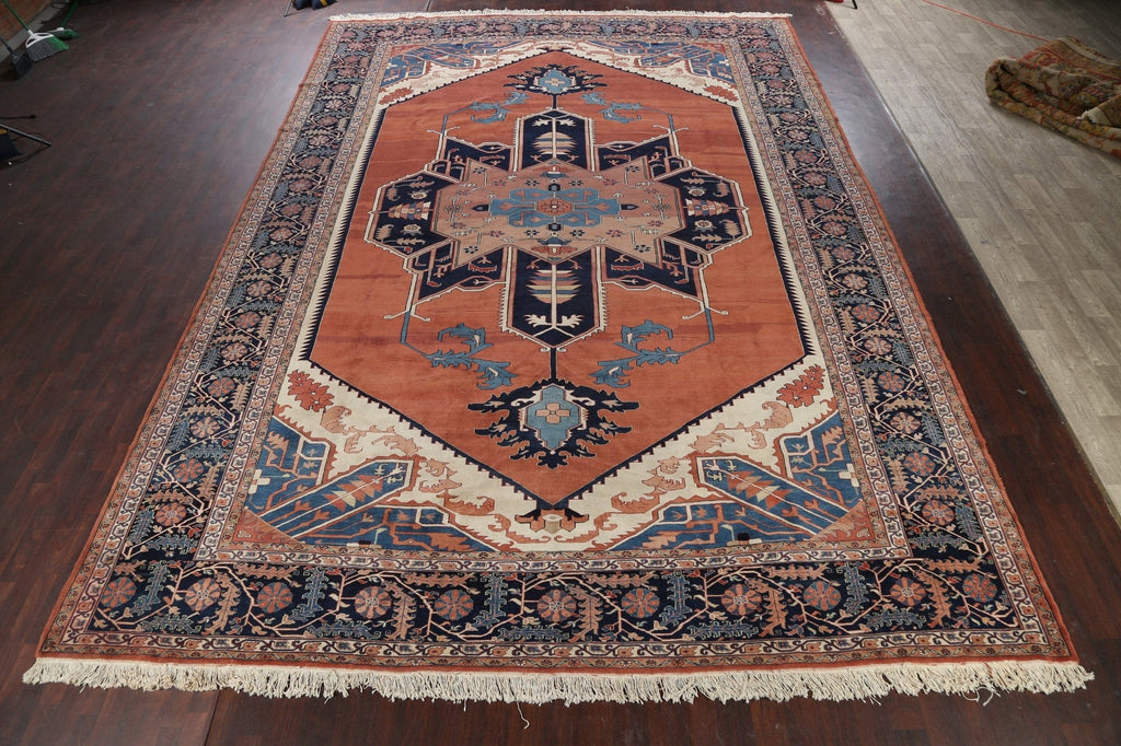 100% Vegetable Dye Geometric Heriz Persian Area Rug 13x19