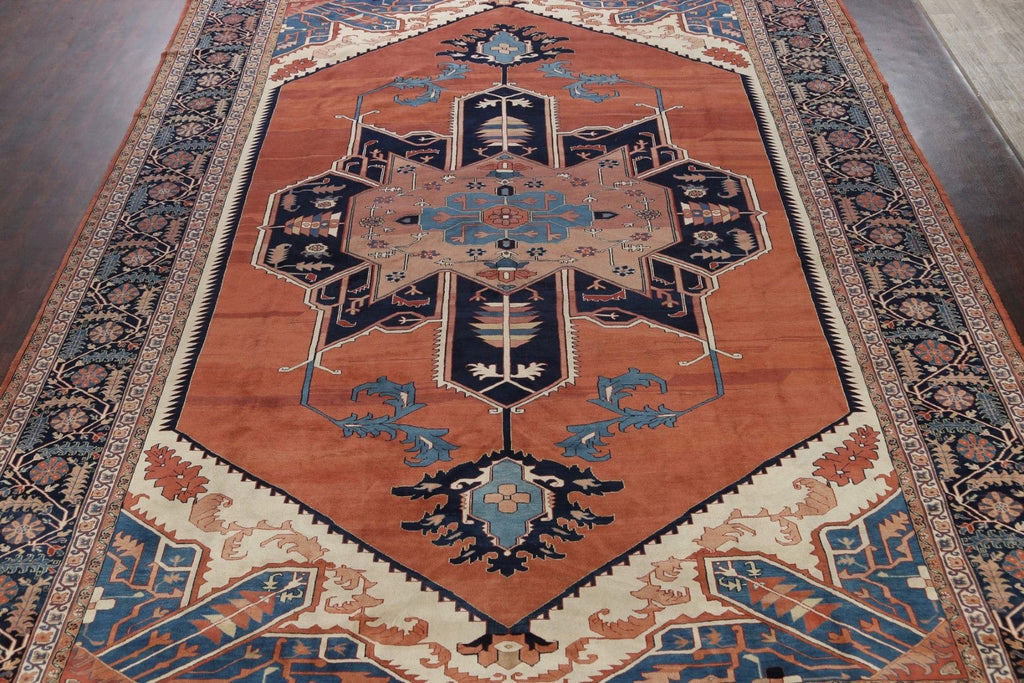 100% Vegetable Dye Geometric Heriz Persian Area Rug 13x19