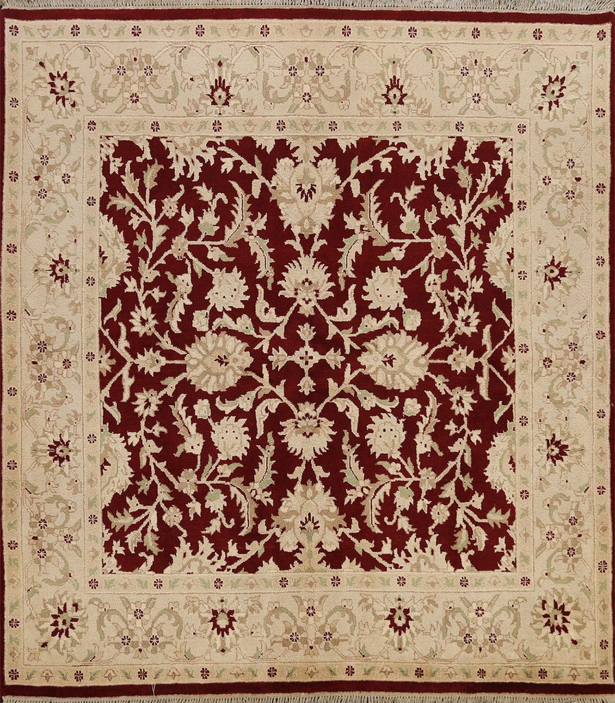 100% Vegetable Dye Floral Agra Oriental Area Rug 7x7 Square