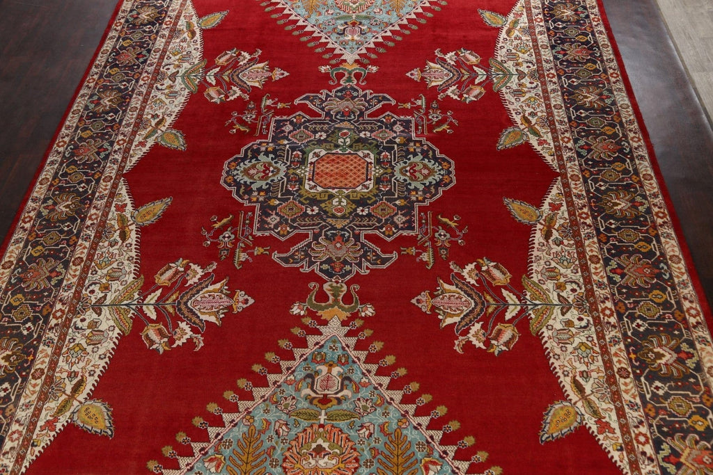 Geometric Red Tabriz Persian Area Rug 12x16 Large