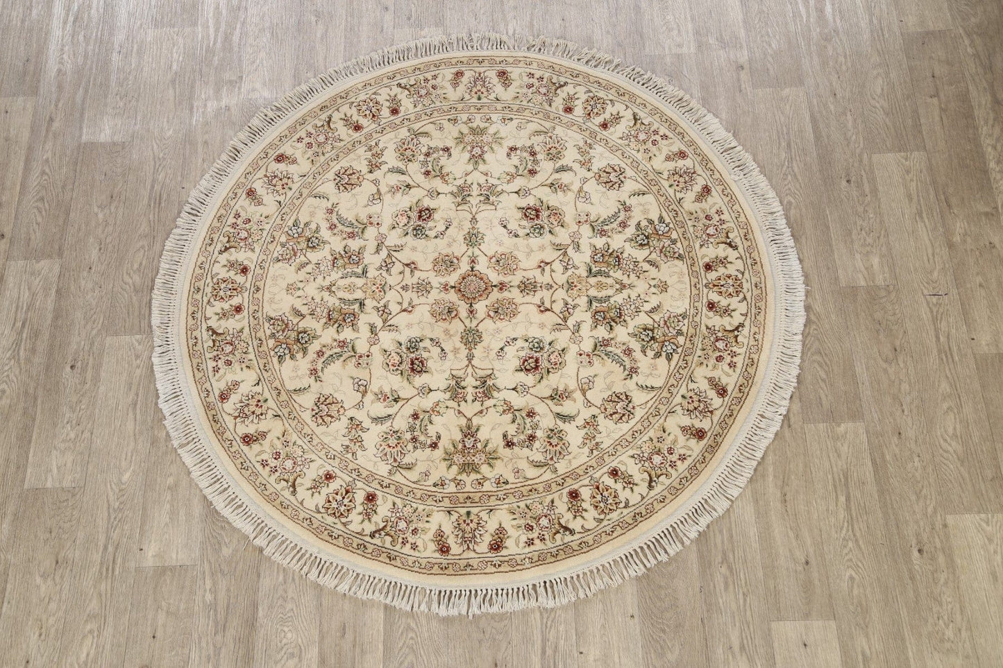 Wool/ Silk Floral Tabriz Oriental Area Rug 5x5 Round