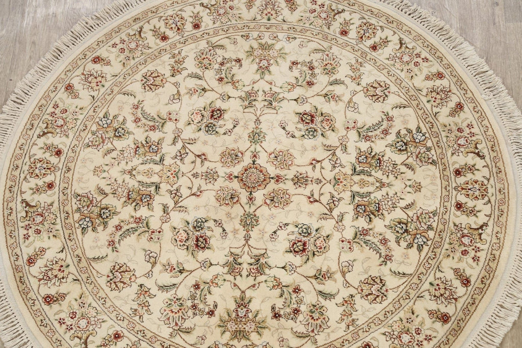 Wool/ Silk Floral Tabriz Oriental Area Rug 5x5 Round