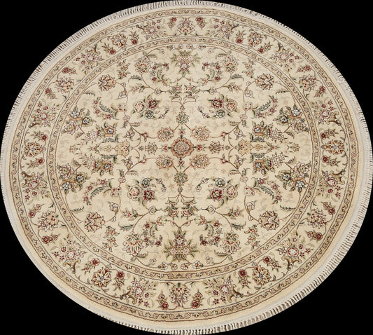 Wool/ Silk Floral Tabriz Oriental Area Rug 5x5 Round