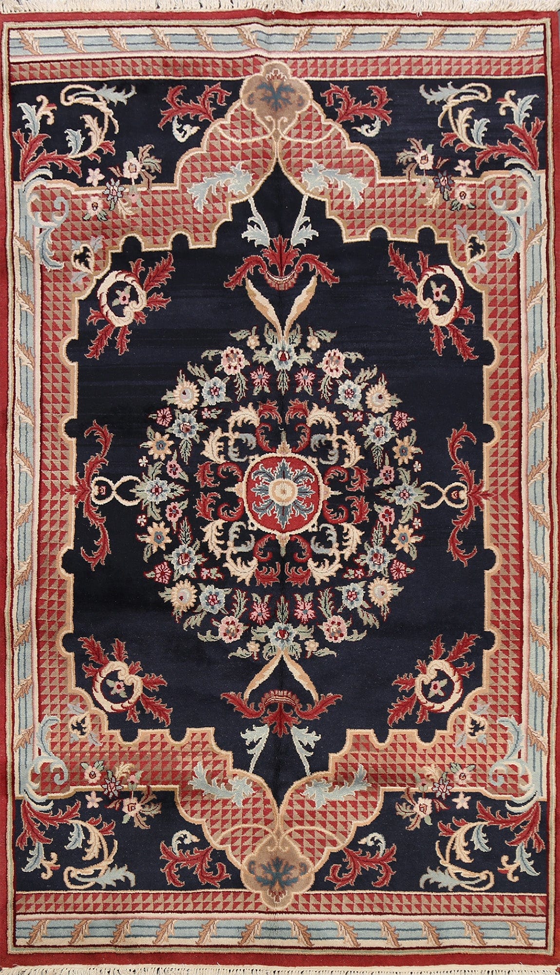 Navy Blue Aubusson Oriental Area Rug 6x9