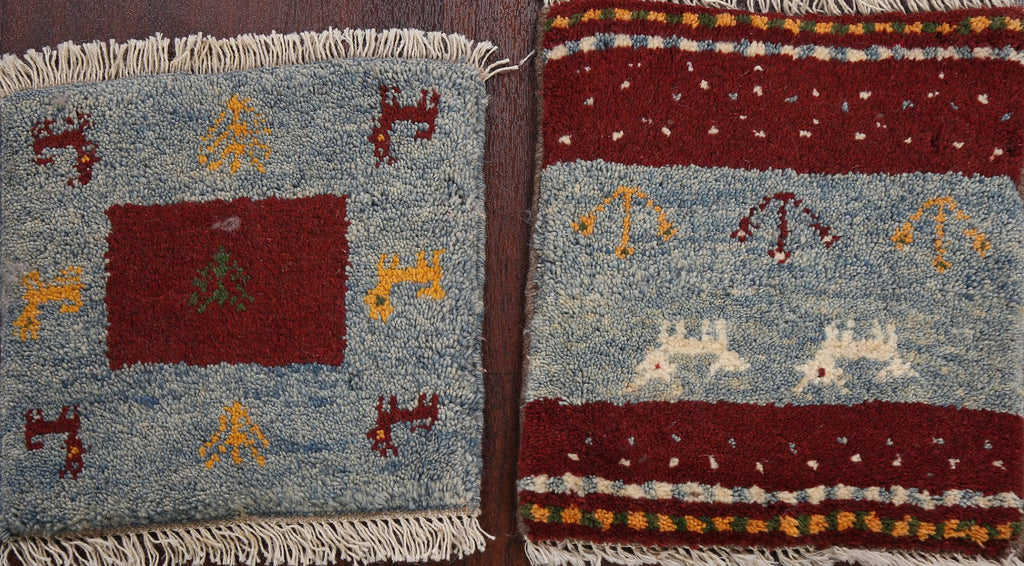 Set of 2 Square Tribal Gabbeh Persian Area Rugs 1x1