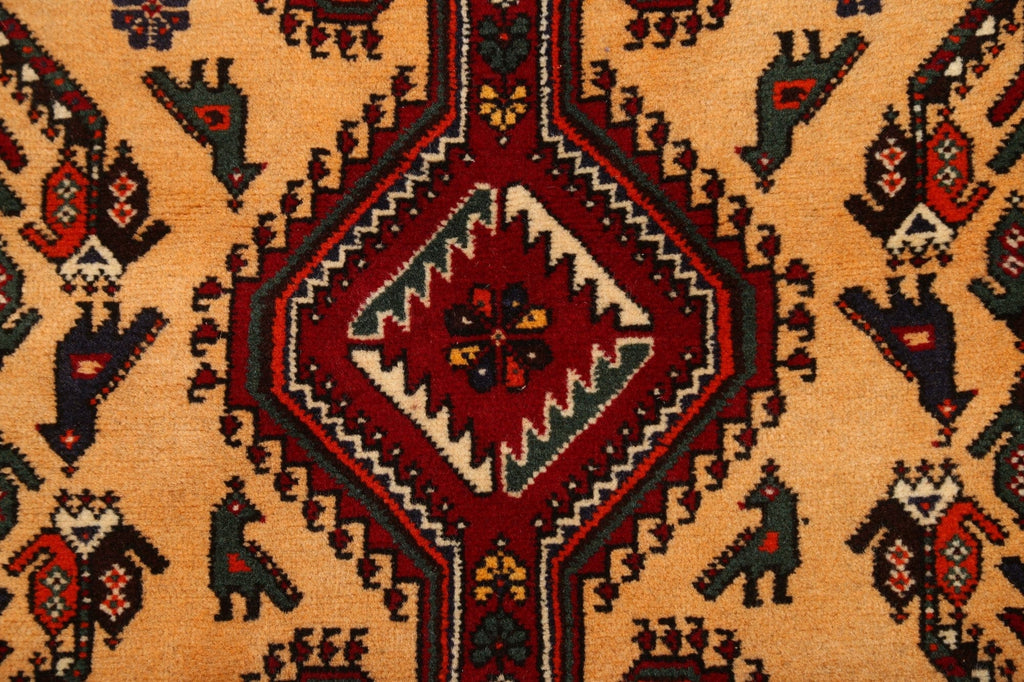 Vegetable Dye Tribal Geometric Abadeh Persian Area Rug 4x5