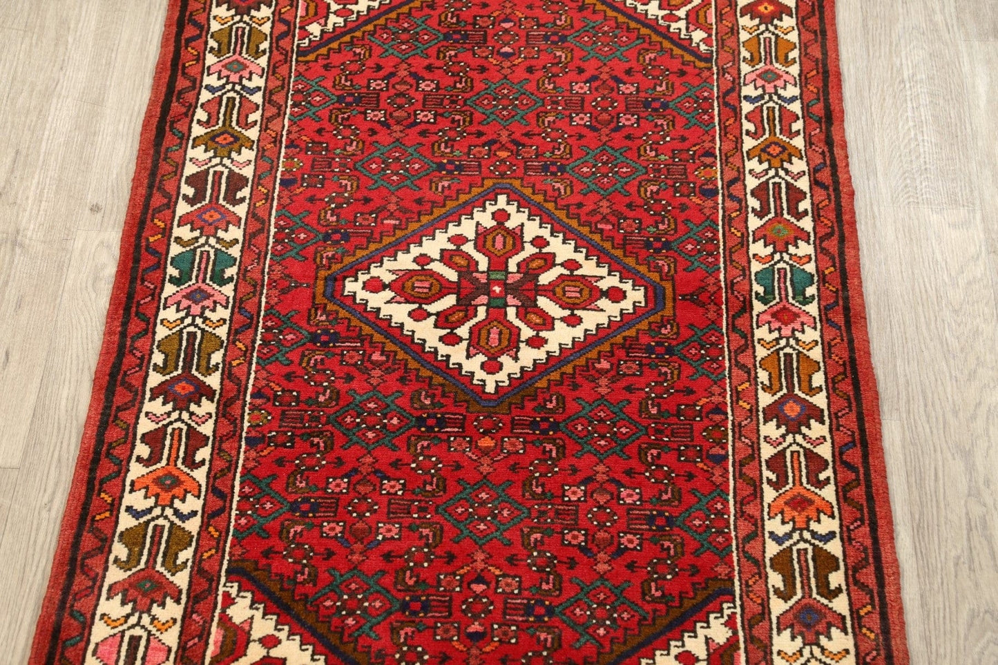 Geometric Hamedan Persian Area Rug 4x5