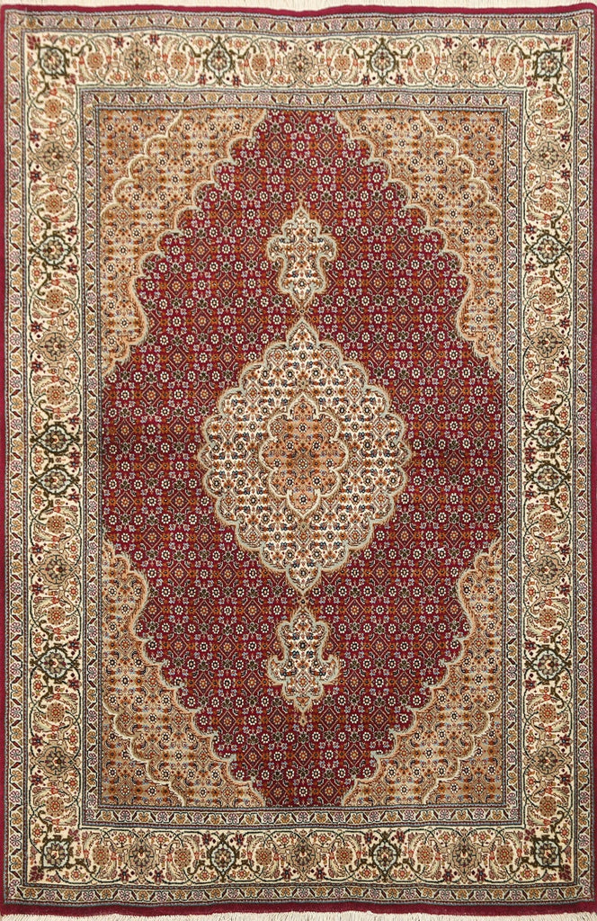 Vegetable Dye Wool/ Silk Tabriz Mahi Persian Area Rug 4x5