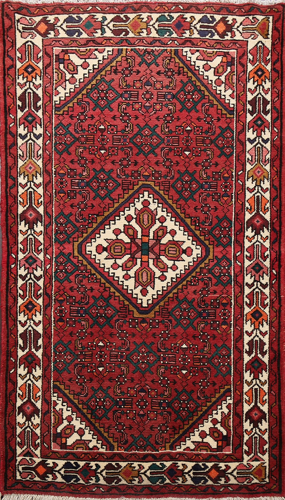 Geometric Hamedan Persian Area Rug 4x5