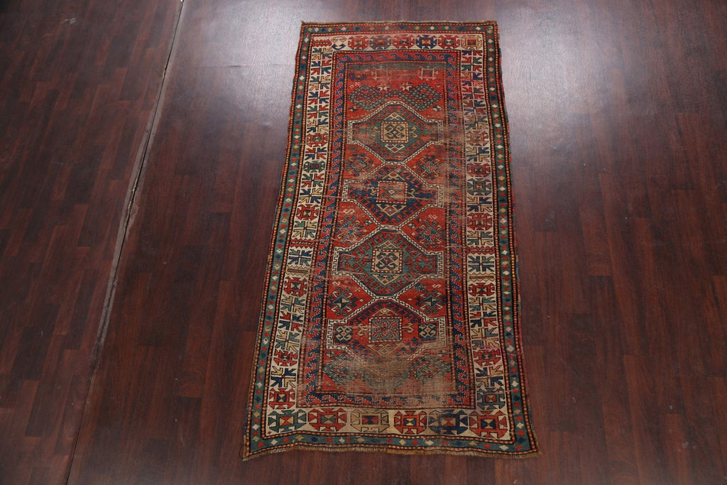 Pre-1900 Antique Vegetable Dye Caucasian Oriental Area Rug 4x8