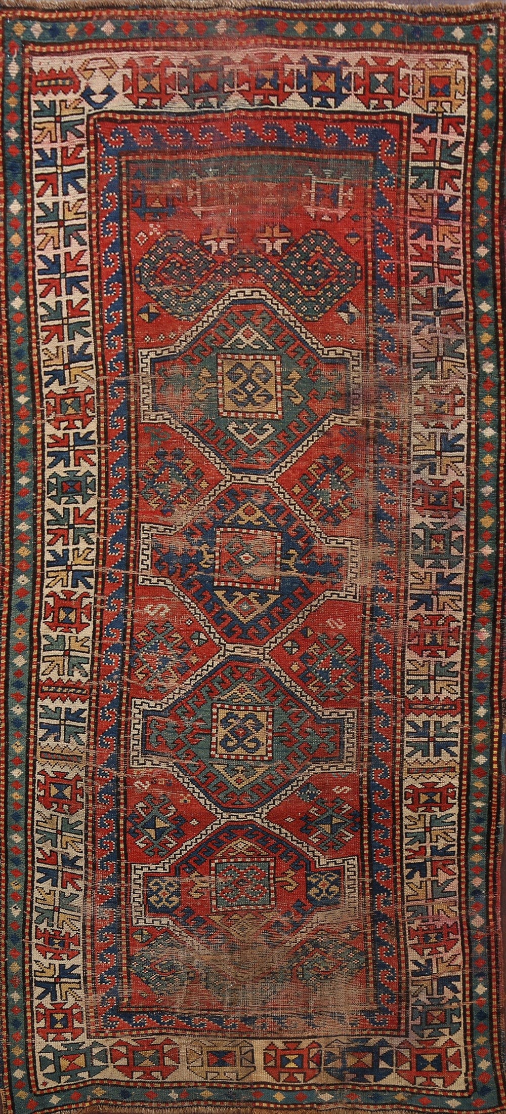 Pre-1900 Antique Vegetable Dye Caucasian Oriental Area Rug 4x8