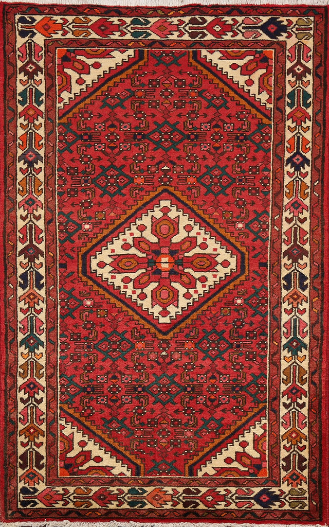 Geometric Hamedan Persian Area Rug 4x5