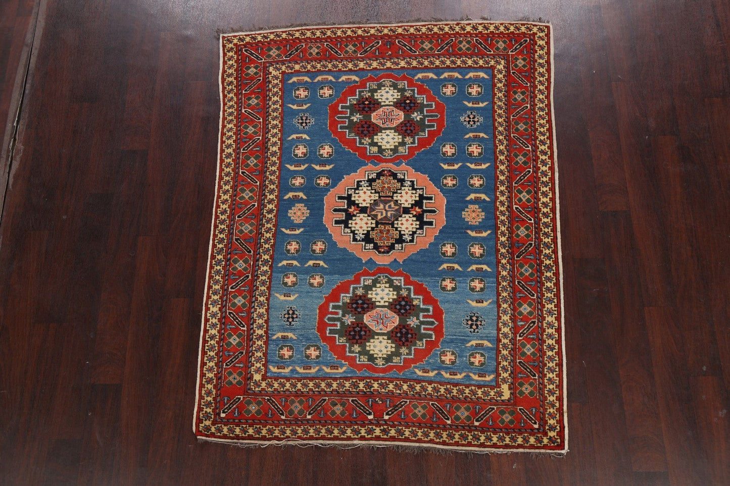 Blue Geometric Caucasian Oriental Area Rug 5x6