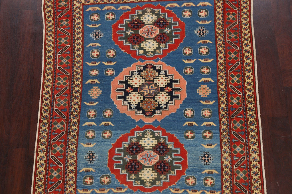 Blue Geometric Caucasian Oriental Area Rug 5x6