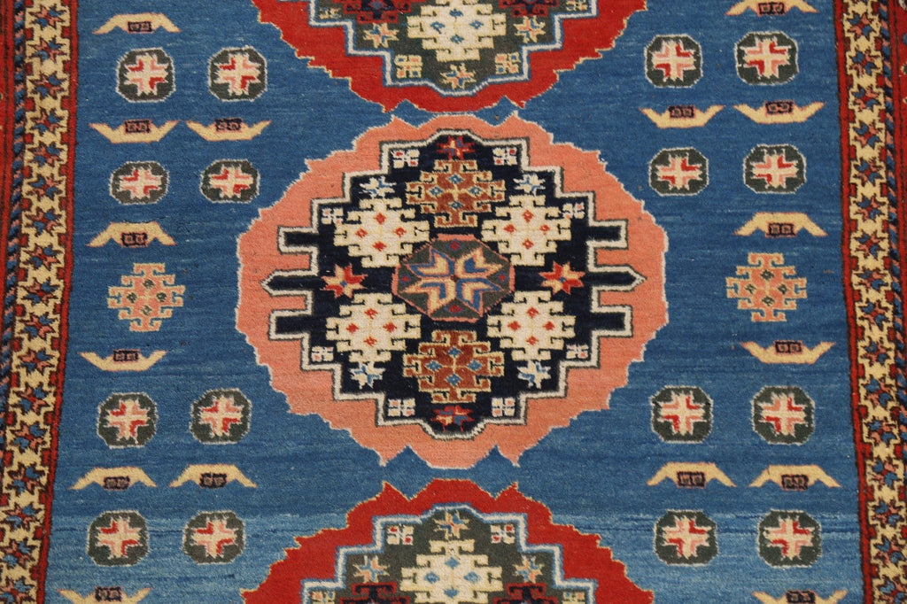 Blue Geometric Caucasian Oriental Area Rug 5x6