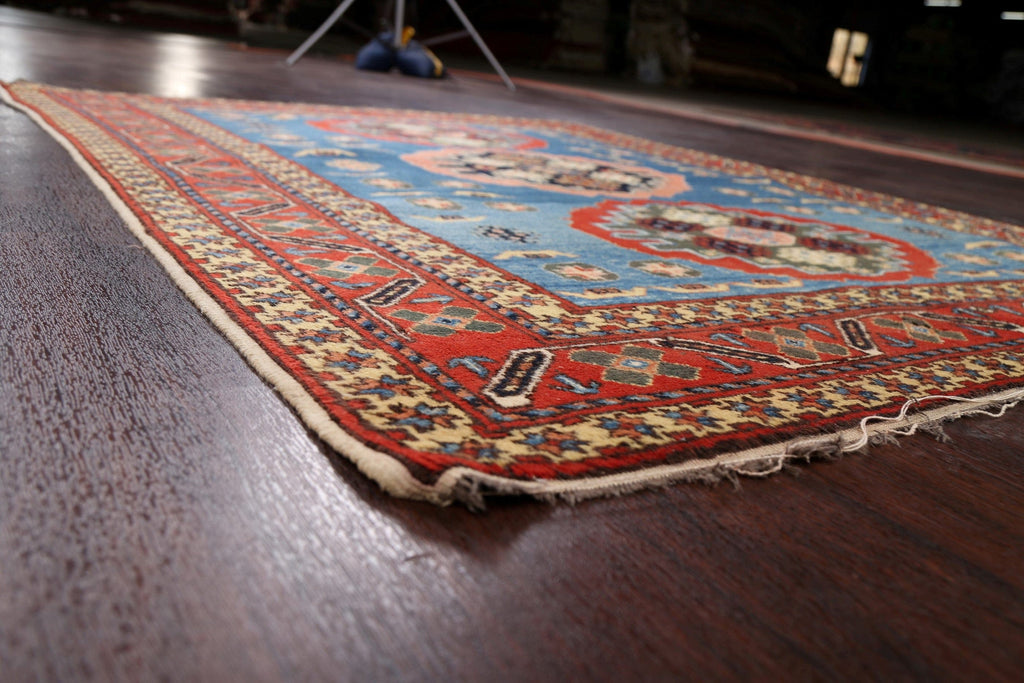 Blue Geometric Caucasian Oriental Area Rug 5x6