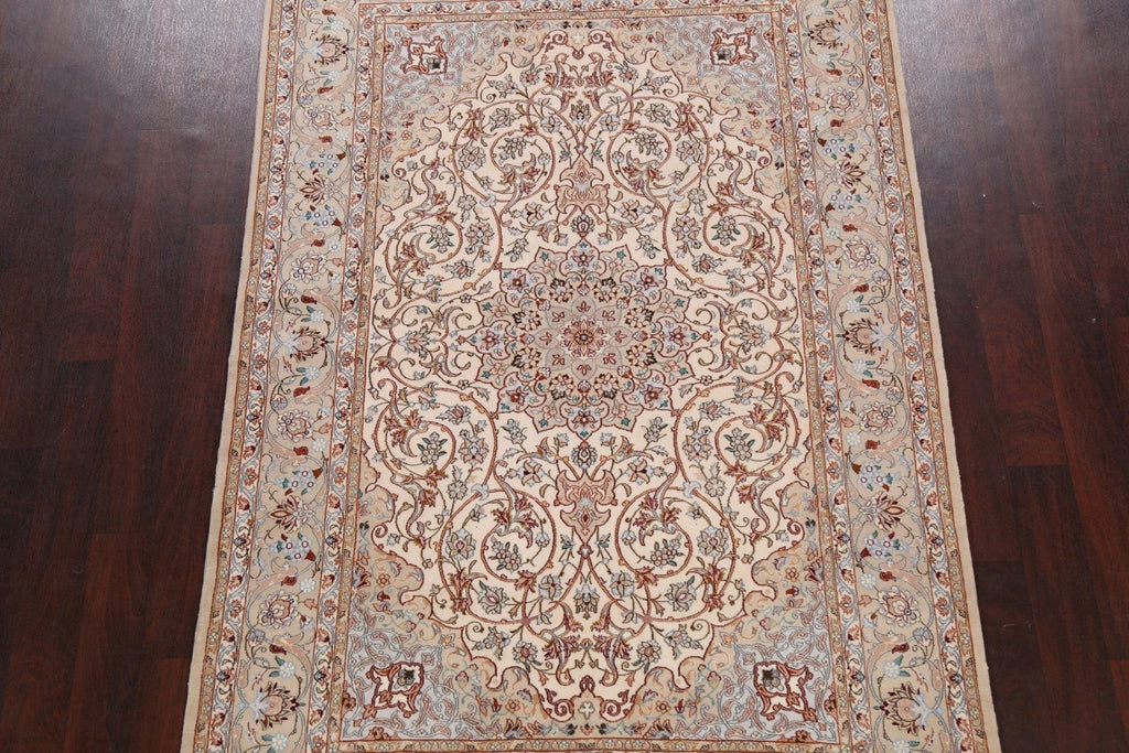 Vegetable Dye Wool/ Silk Floral Isfahan Persian Area Rug 5x8